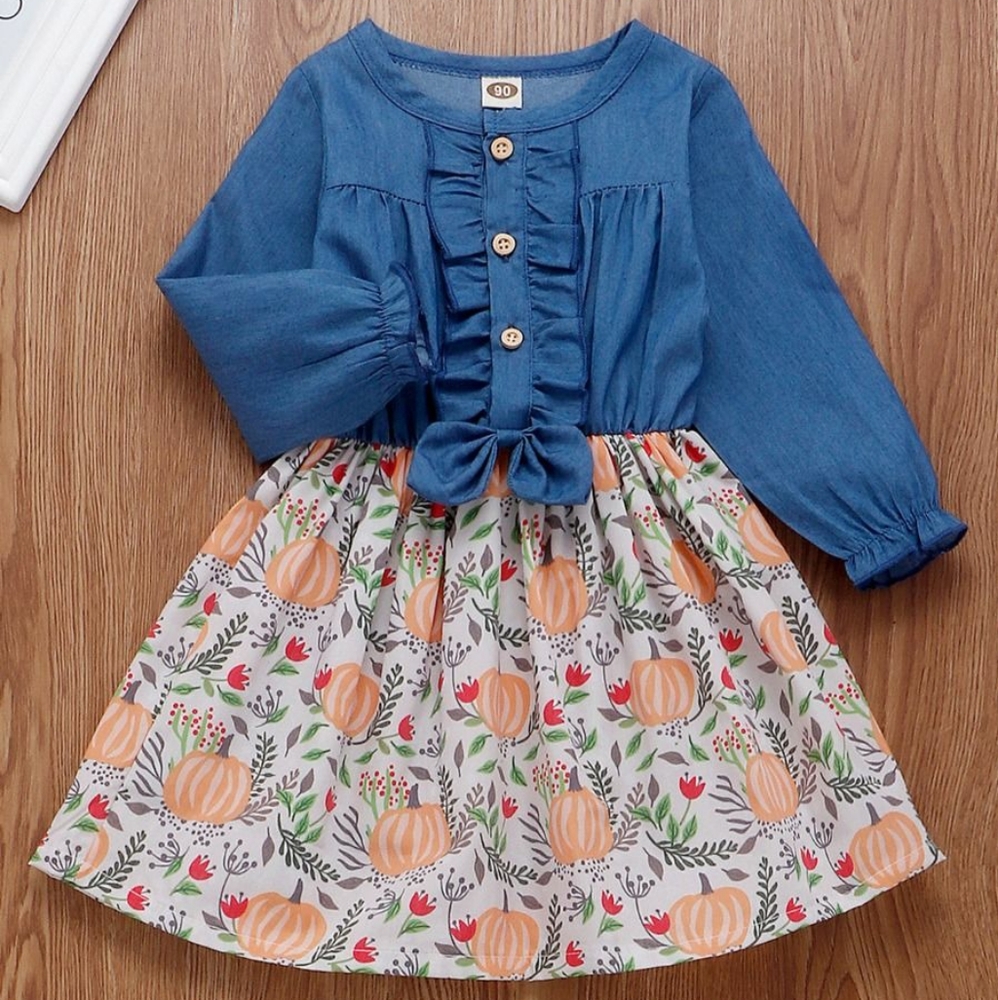 Girls bowknot denim dress